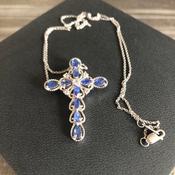 Jewelry - Blue sapphire and Diamond cross necklace